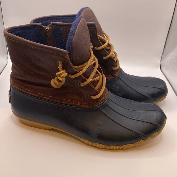 Sperry Top Sider Saltwater Tan Navy Blue Duck Boots STS91175 Women's Size 7.5 - Picture 2 of 10